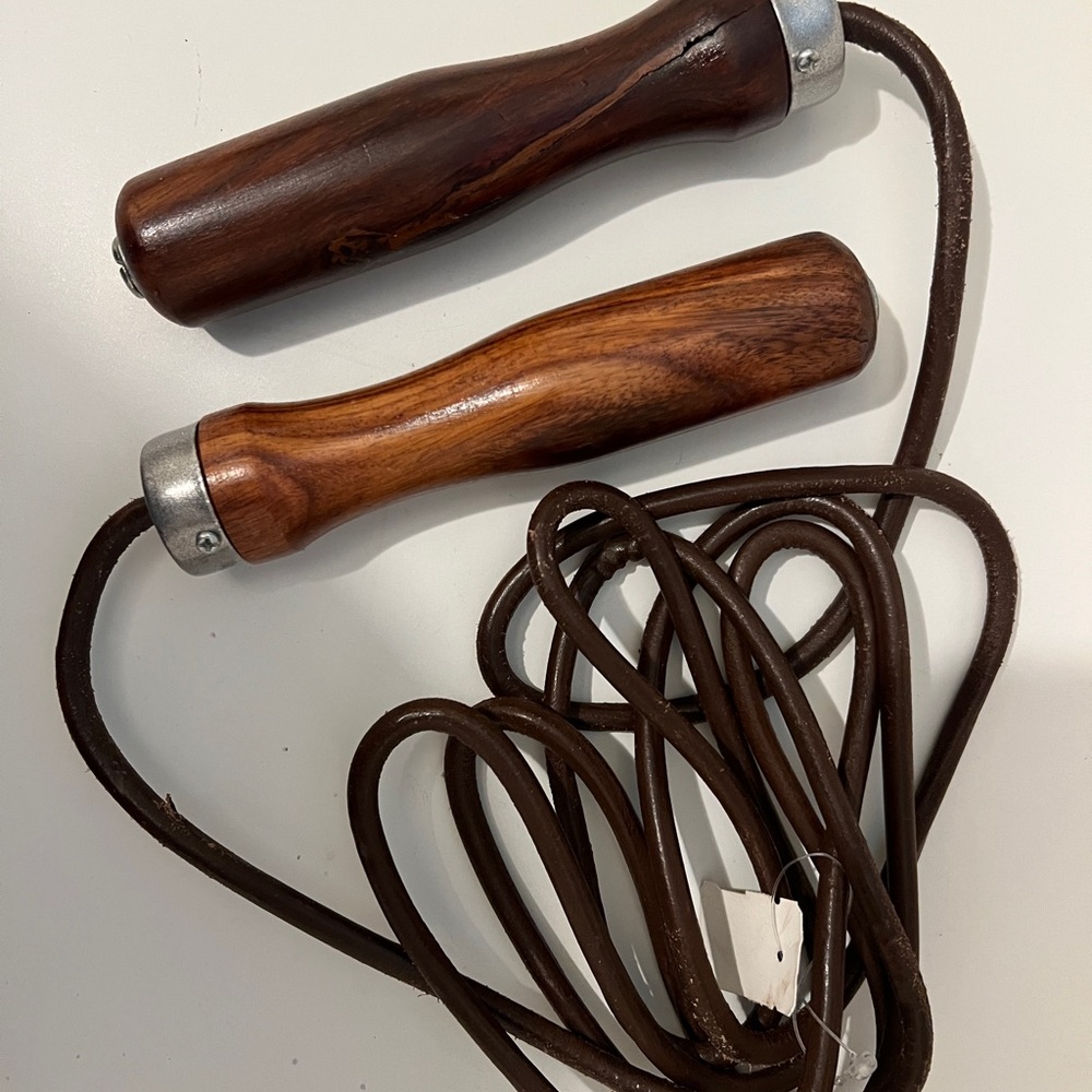 Crate & Barrel Leather / Wood Jump Rope. Like New. Small line on a handle.